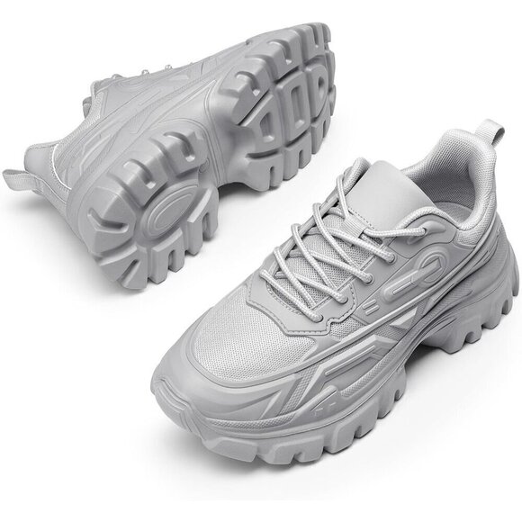 ?Women Grey Chunky Fashion Sneakers Bold Lace-Up Comfortable Sneakers - Picture 5 of 7